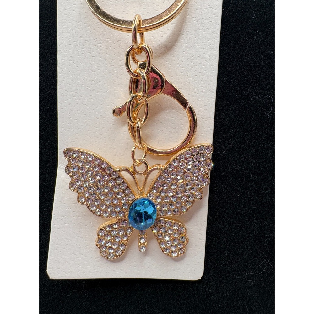 Isabella Gold Butterfly with Rhinestone and Blue Stone Purse Charm/Keychain